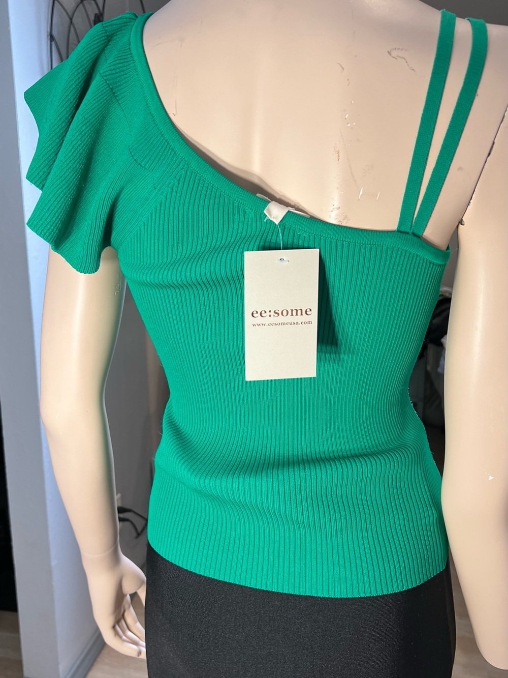 Green One-Shoulder Ruffle Knit Top - Picture 10 of 12
